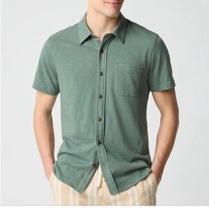 NWOT J.Crew Factory Sz M Short Sleeve Knit Button Down Shirt Quarry Green Sz XS